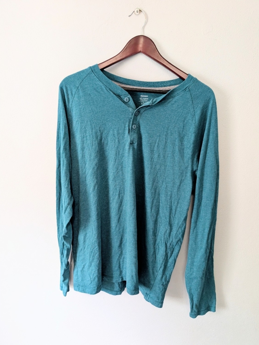 Old Navy Teal Soft Wash Long Sleeve Henley Shirt Men's Size Large